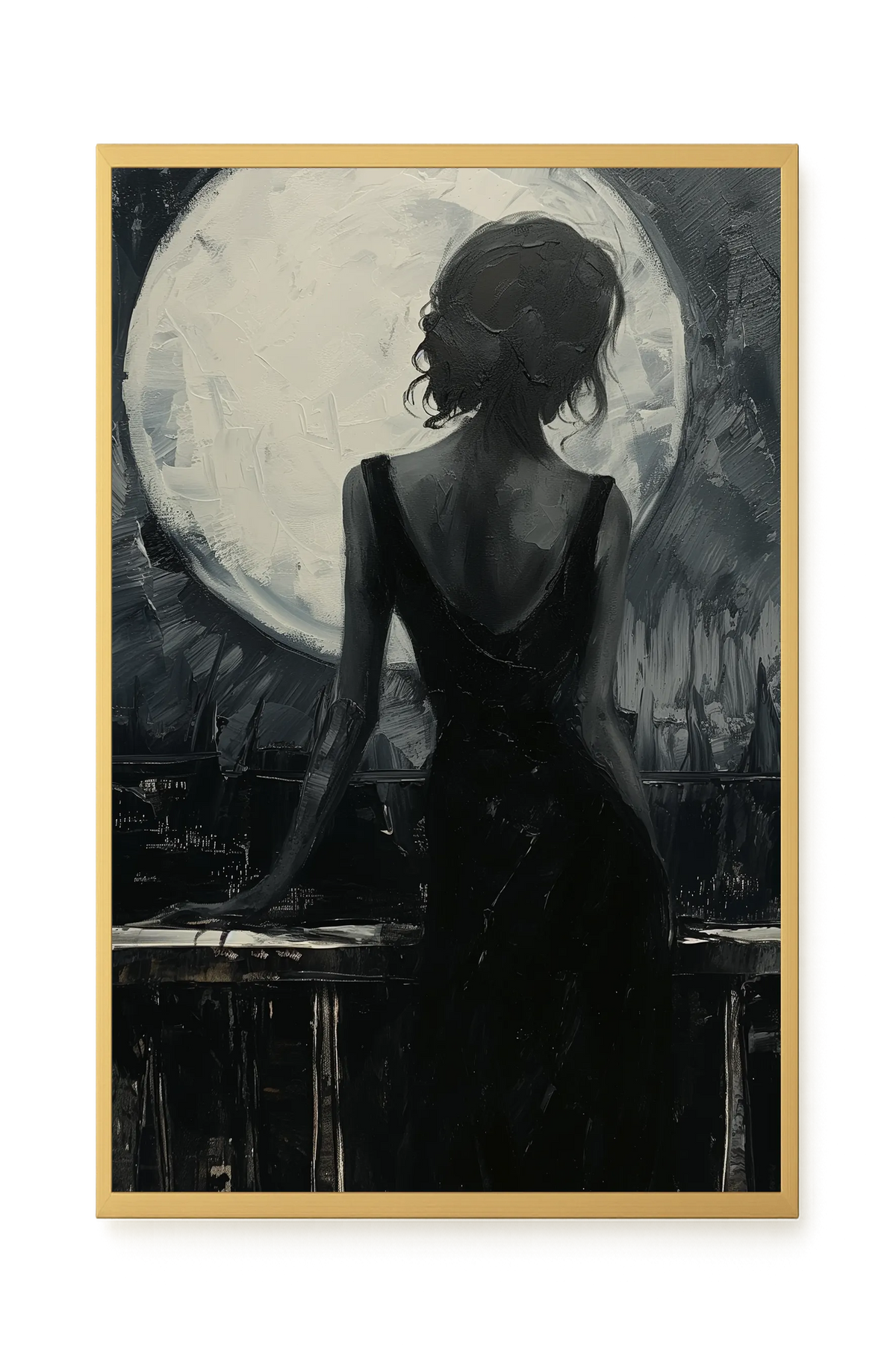 Woman Facing the Moon Canvas Wall Art