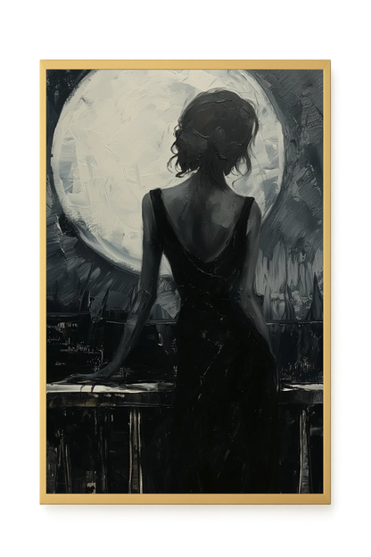 Woman Facing the Moon Canvas Wall Art