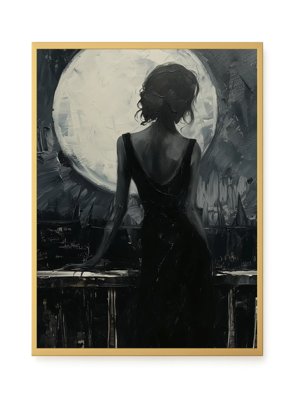 Woman Facing the Moon Canvas Wall Art