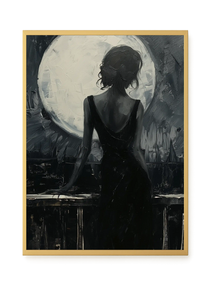Woman Facing the Moon Canvas Wall Art