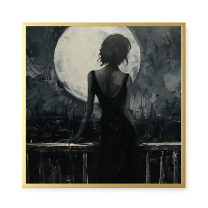 Woman Facing the Moon Canvas Wall Art