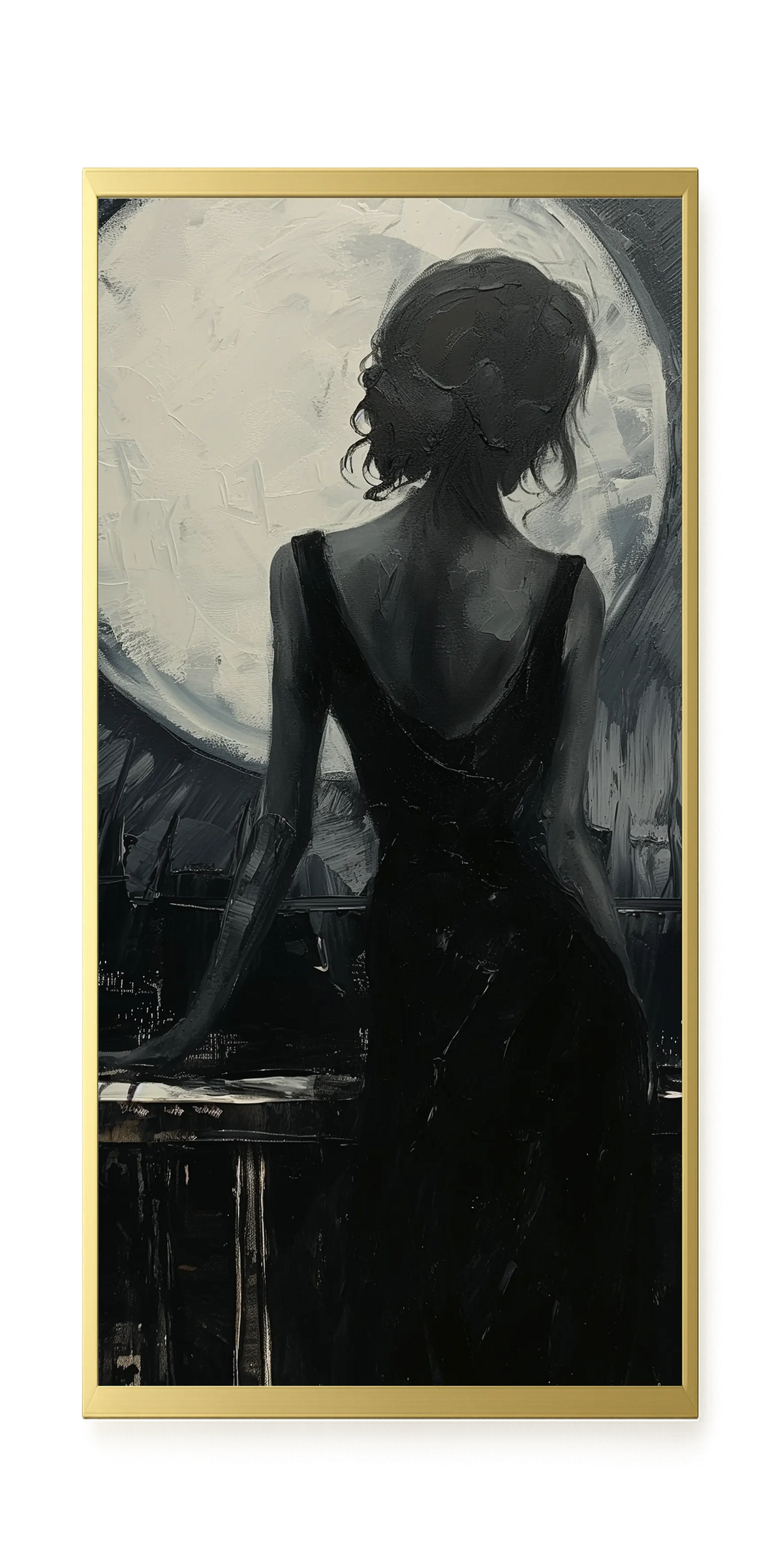 Woman Facing the Moon Canvas Wall Art