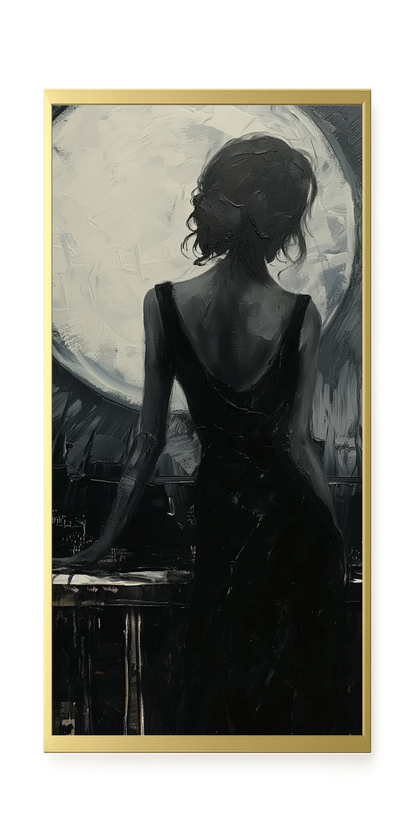 Woman Facing the Moon Canvas Wall Art