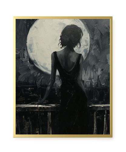Woman Facing the Moon Canvas Wall Art