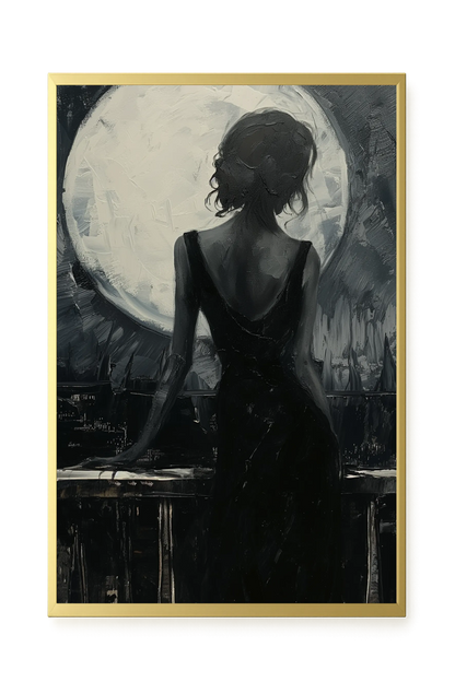 Woman Facing the Moon Canvas Wall Art
