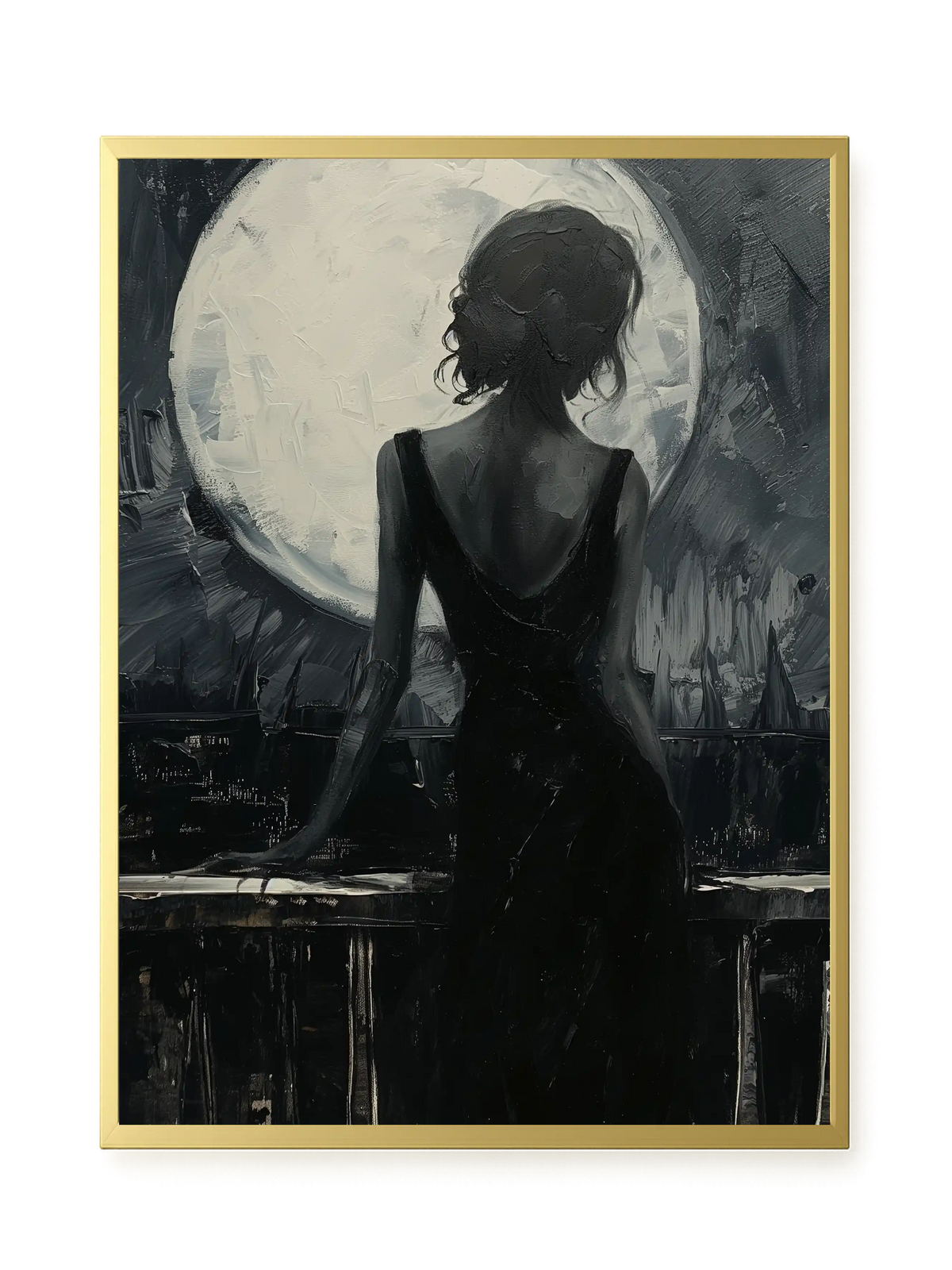Woman Facing the Moon Canvas Wall Art