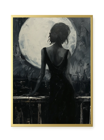 Woman Facing the Moon Canvas Wall Art