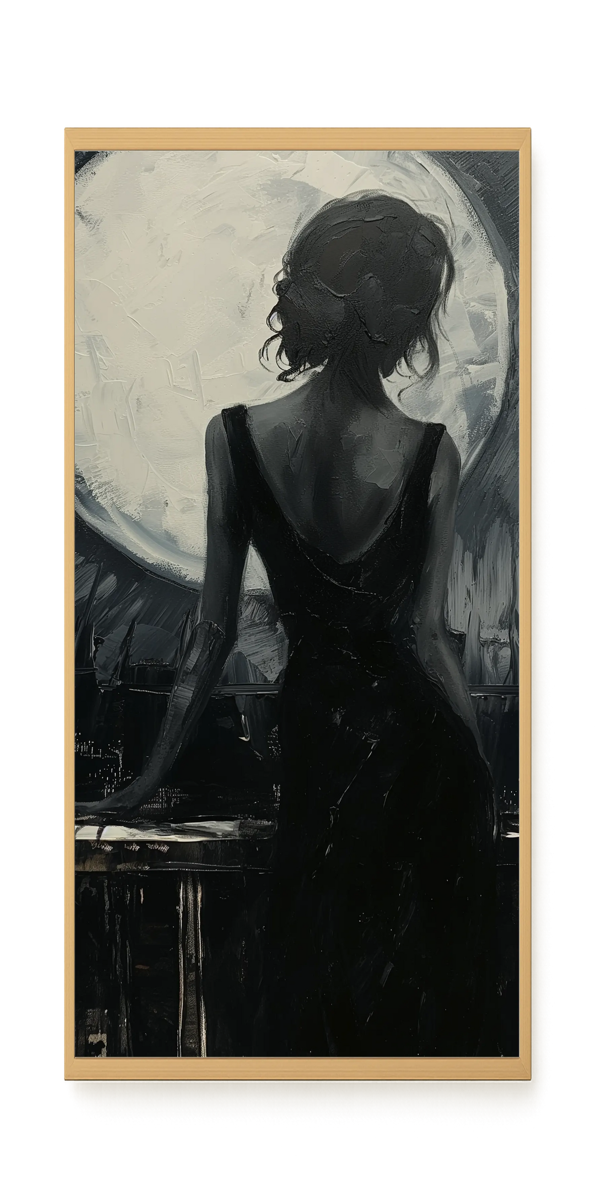 Woman Facing the Moon Canvas Wall Art