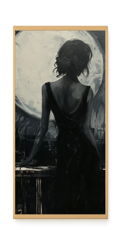 Woman Facing the Moon Canvas Wall Art