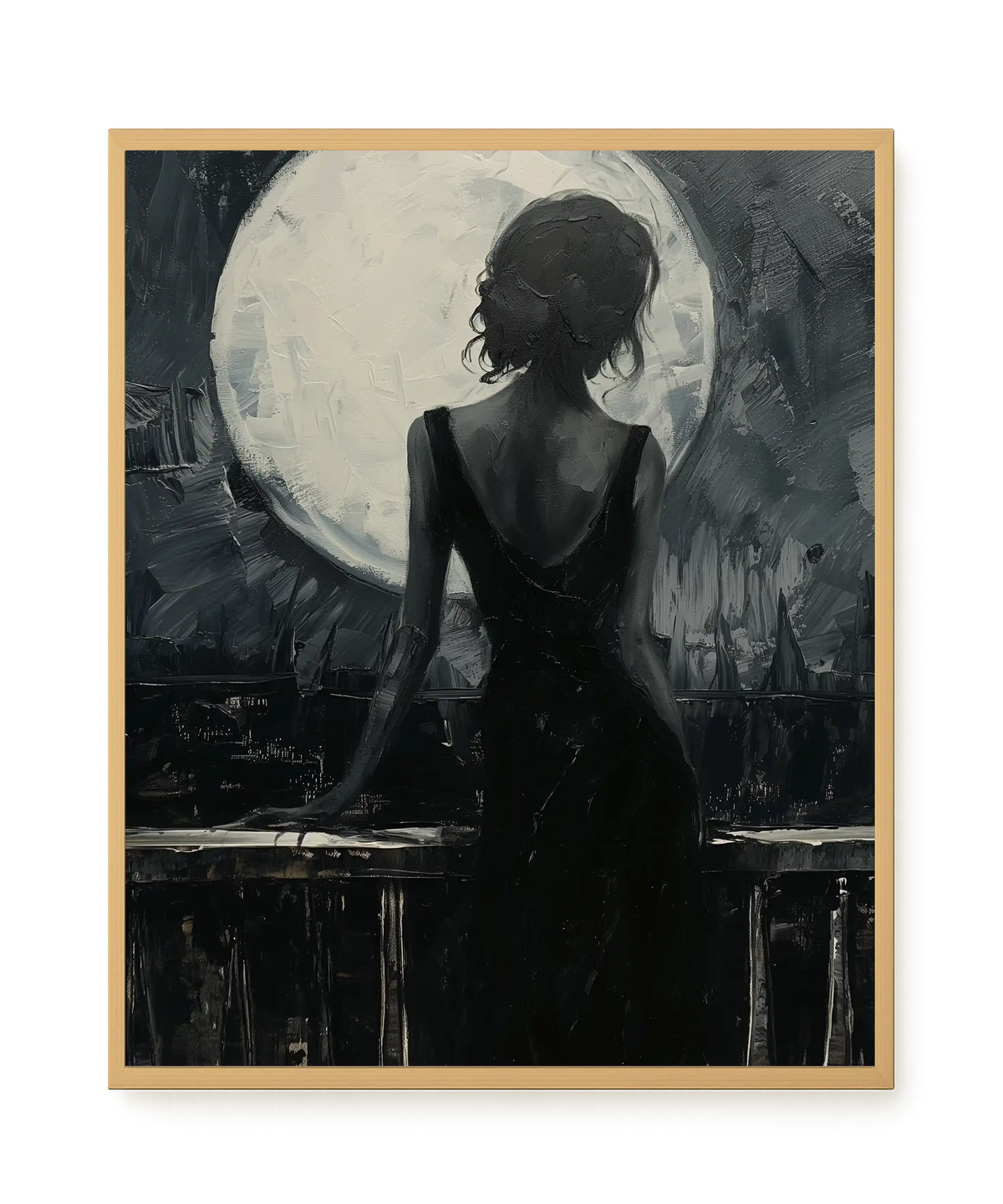 Woman Facing the Moon Canvas Wall Art