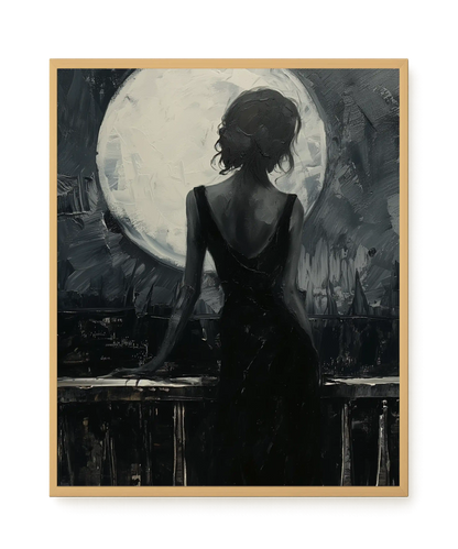 Woman Facing the Moon Canvas Wall Art