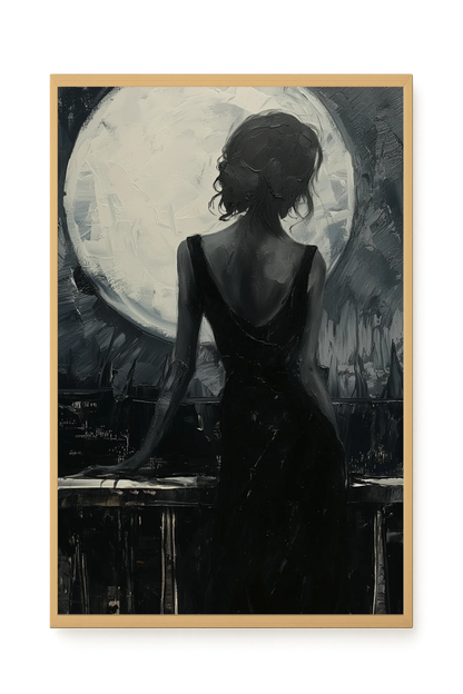 Woman Facing the Moon Canvas Wall Art