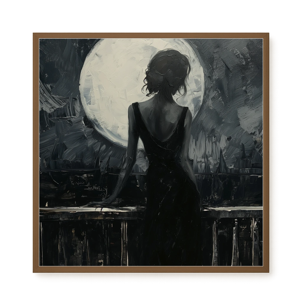 Woman Facing the Moon Canvas Wall Art