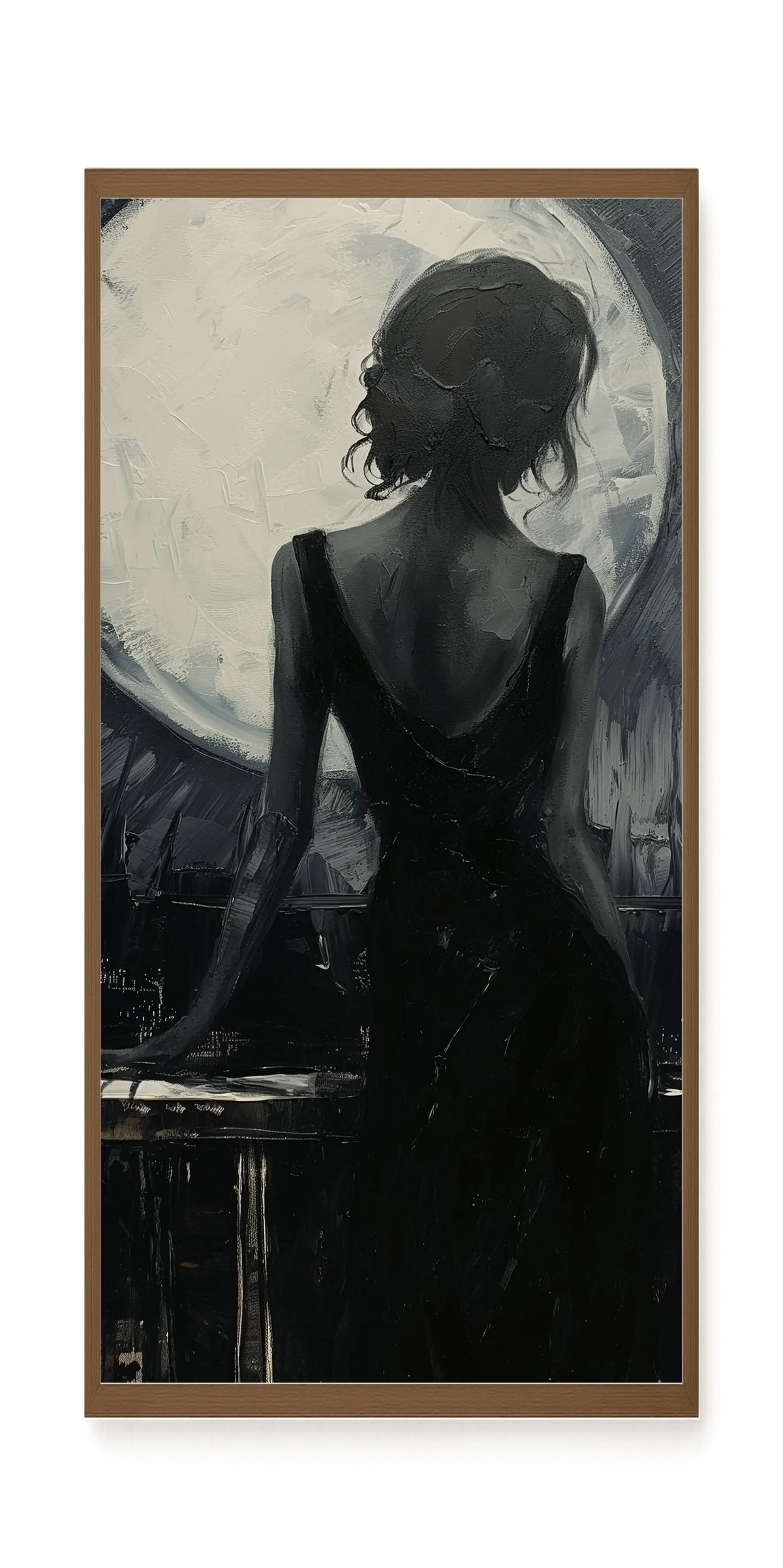 Woman Facing the Moon Canvas Wall Art