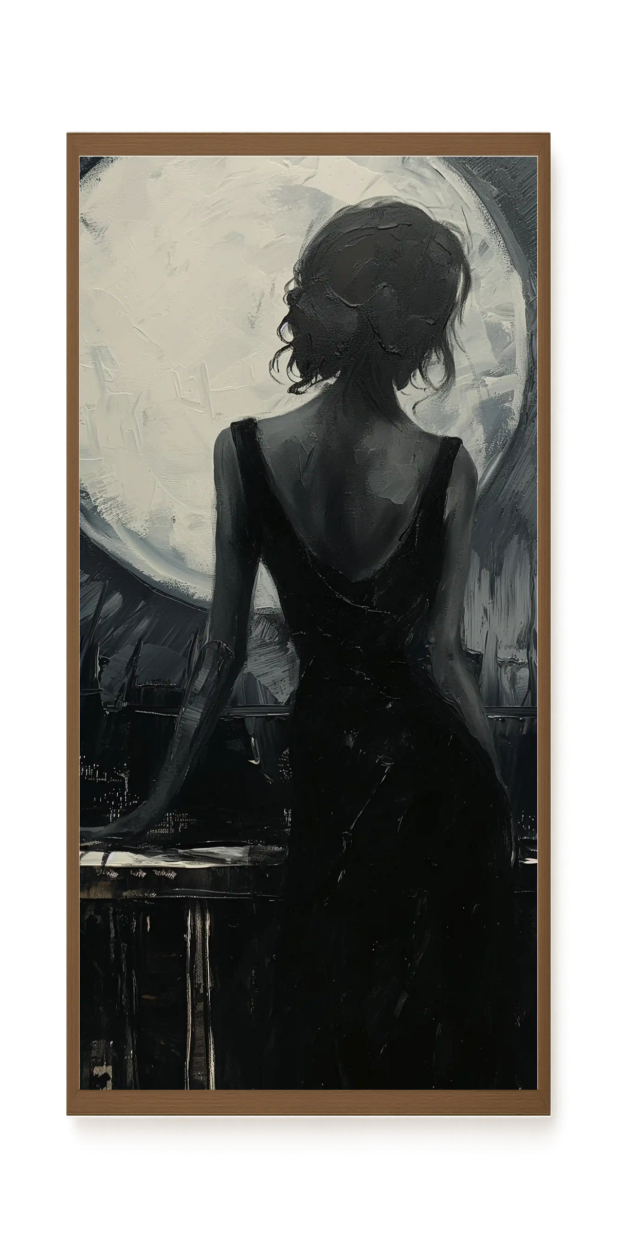 Woman Facing the Moon Canvas Wall Art