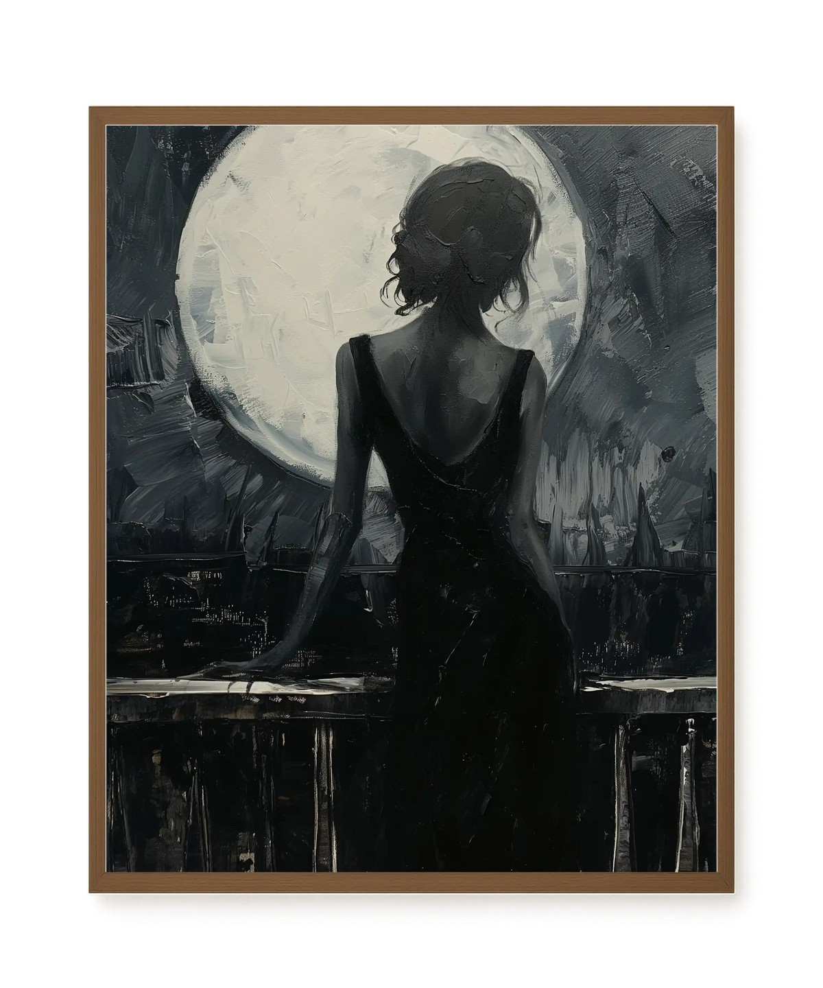 Woman Facing the Moon Canvas Wall Art