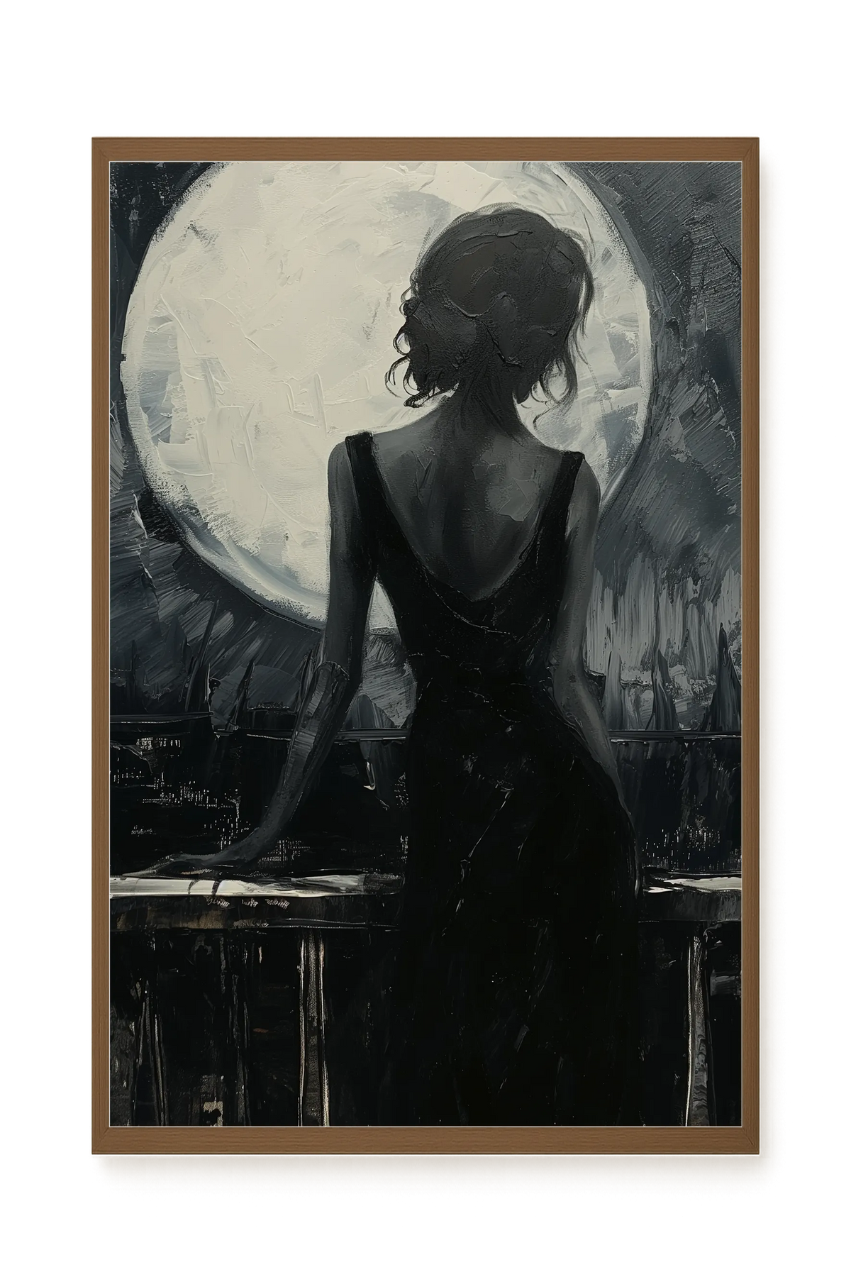 Woman Facing the Moon Canvas Wall Art