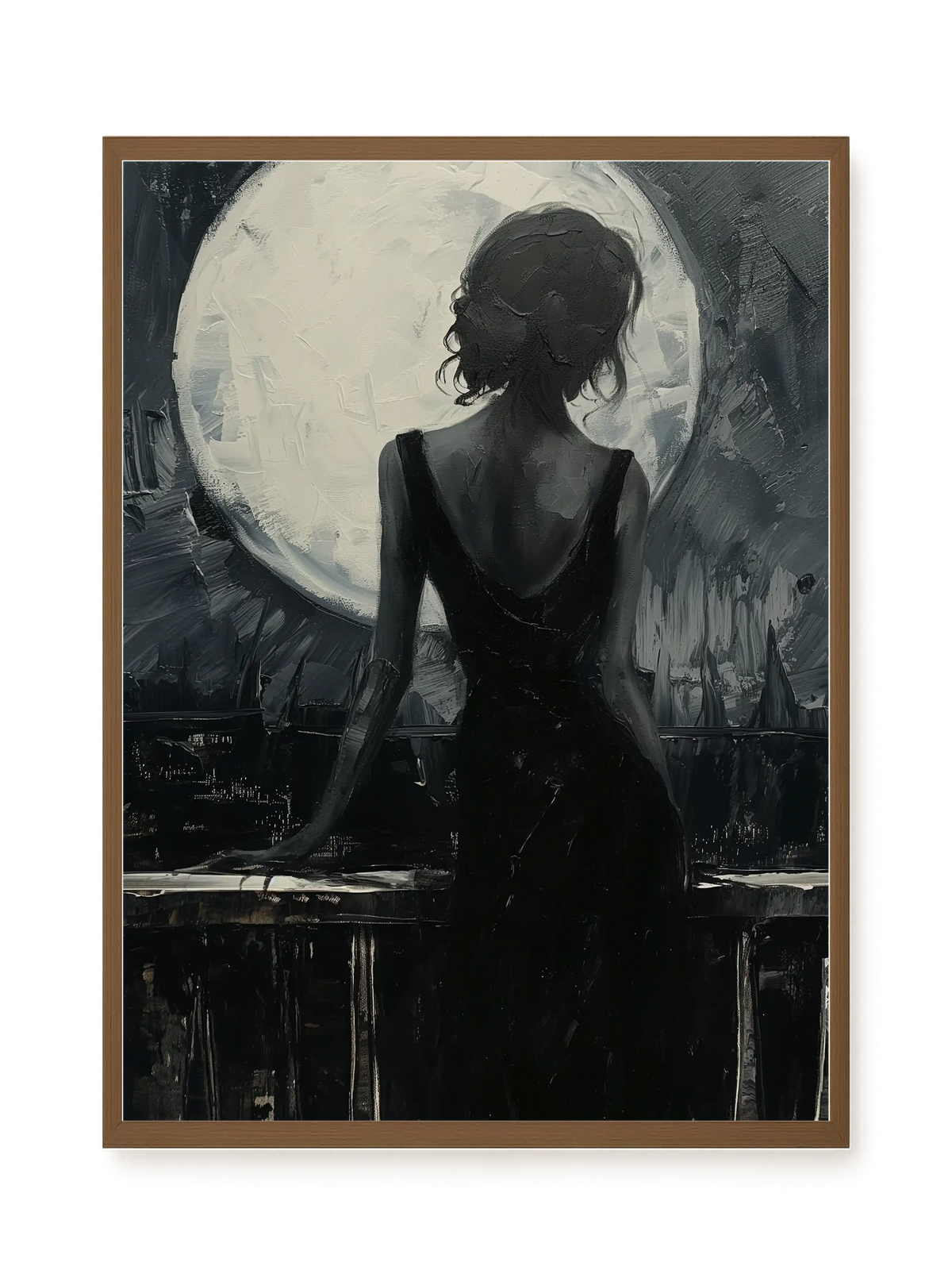 Woman Facing the Moon Canvas Wall Art