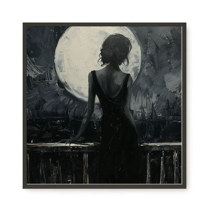 Woman Facing the Moon Canvas Wall Art