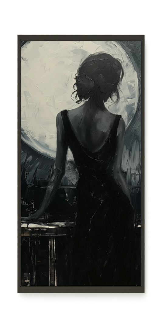 Woman Facing the Moon Canvas Wall Art