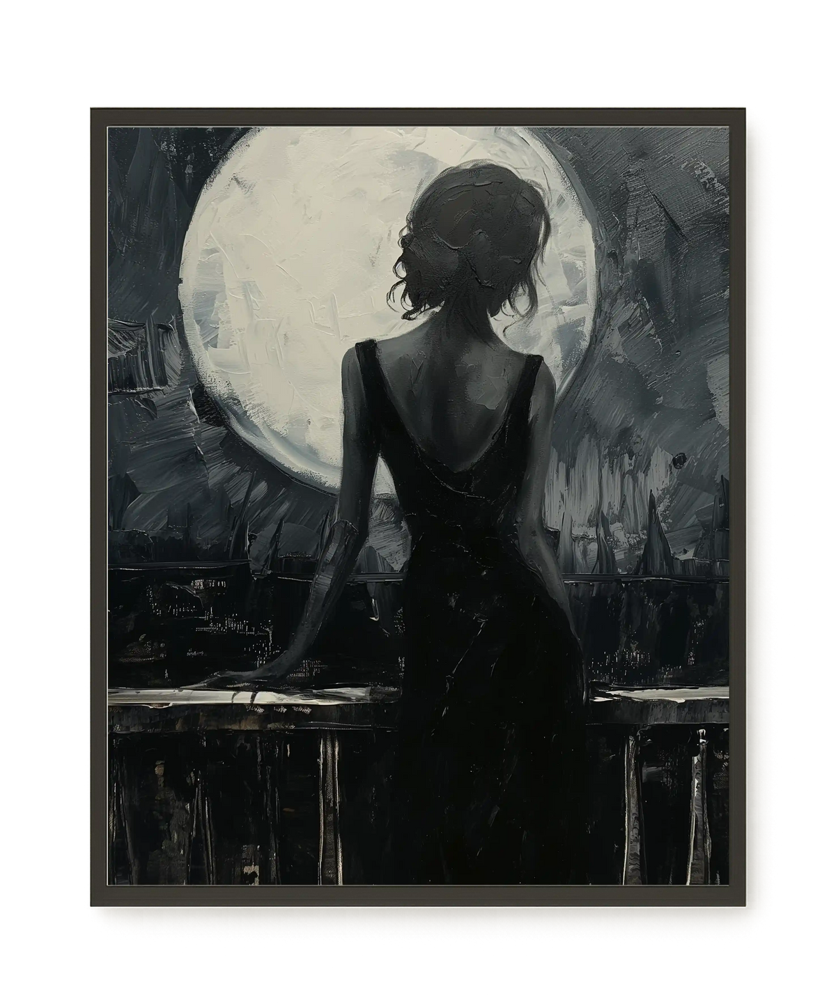 Woman Facing the Moon Canvas Wall Art