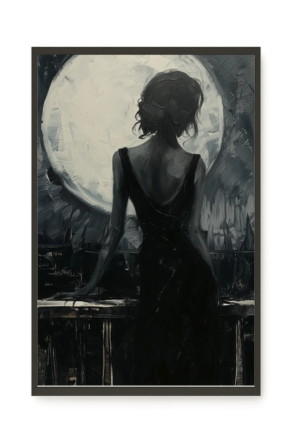 Woman Facing the Moon Canvas Wall Art