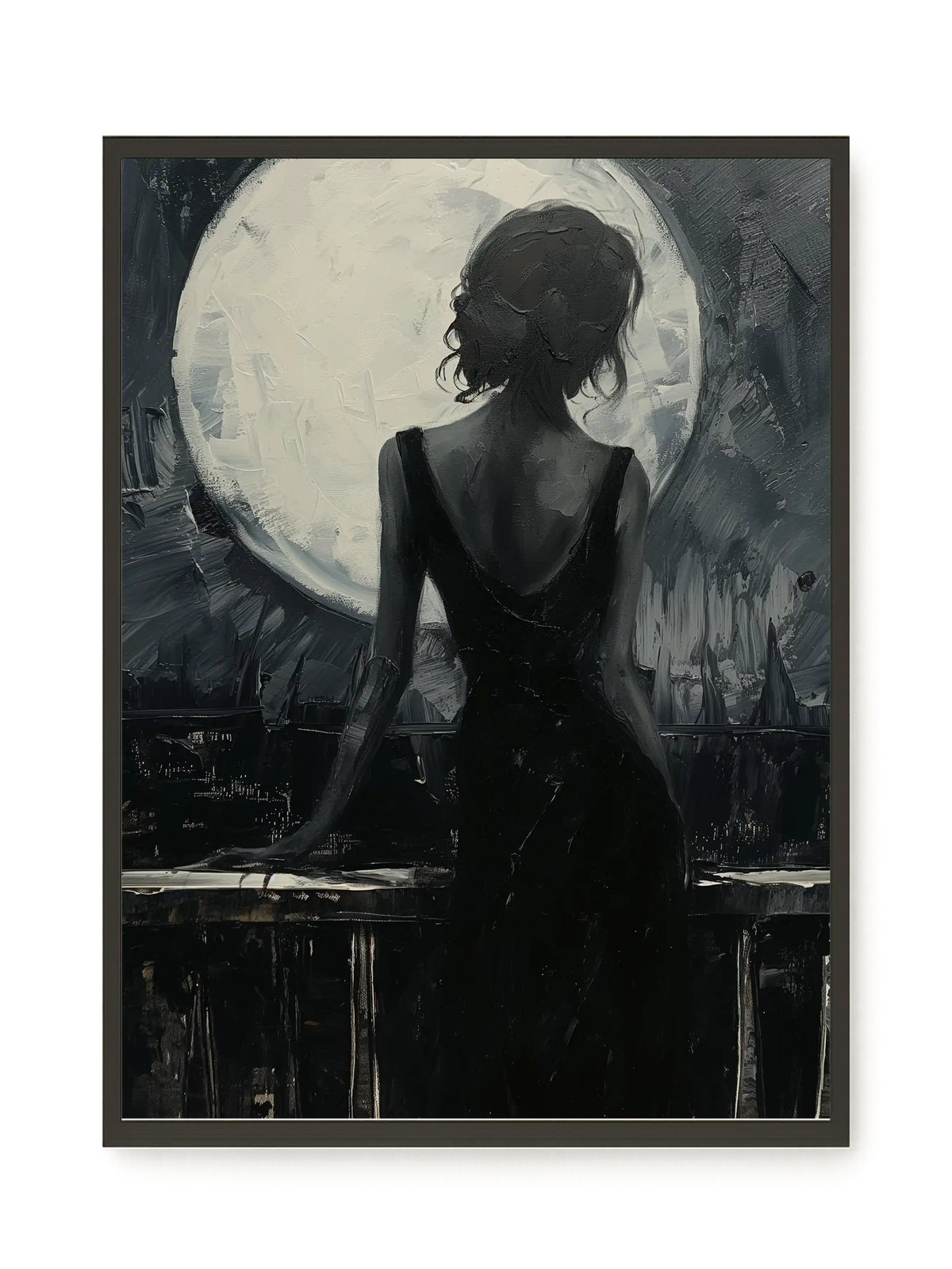 Woman Facing the Moon Canvas Wall Art