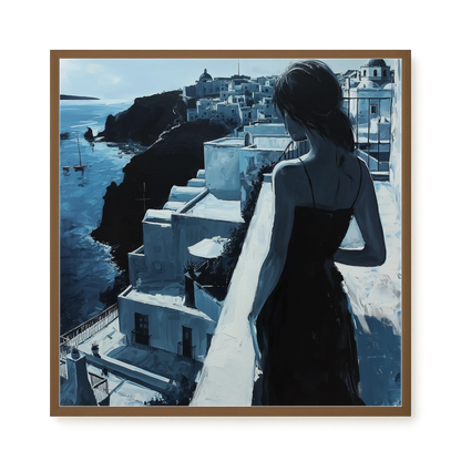 Woman Overlooking White Coastal Town Canvas Print