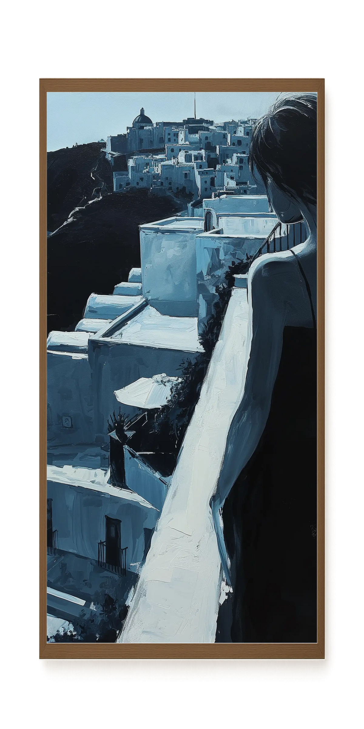 Woman Overlooking White Coastal Town Canvas Print