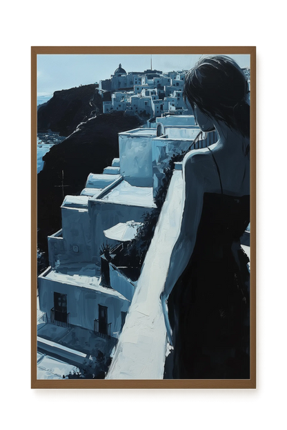 Woman Overlooking White Coastal Town Canvas Print