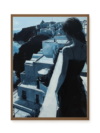 Woman Overlooking White Coastal Town Canvas Print