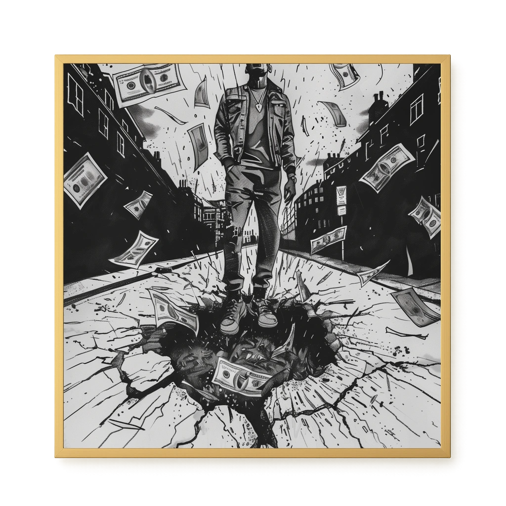 Man Surrounded by Falling Money Canvas Wall Art