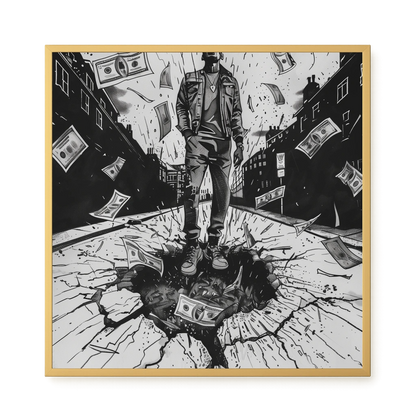 Man Surrounded by Falling Money Canvas Wall Art