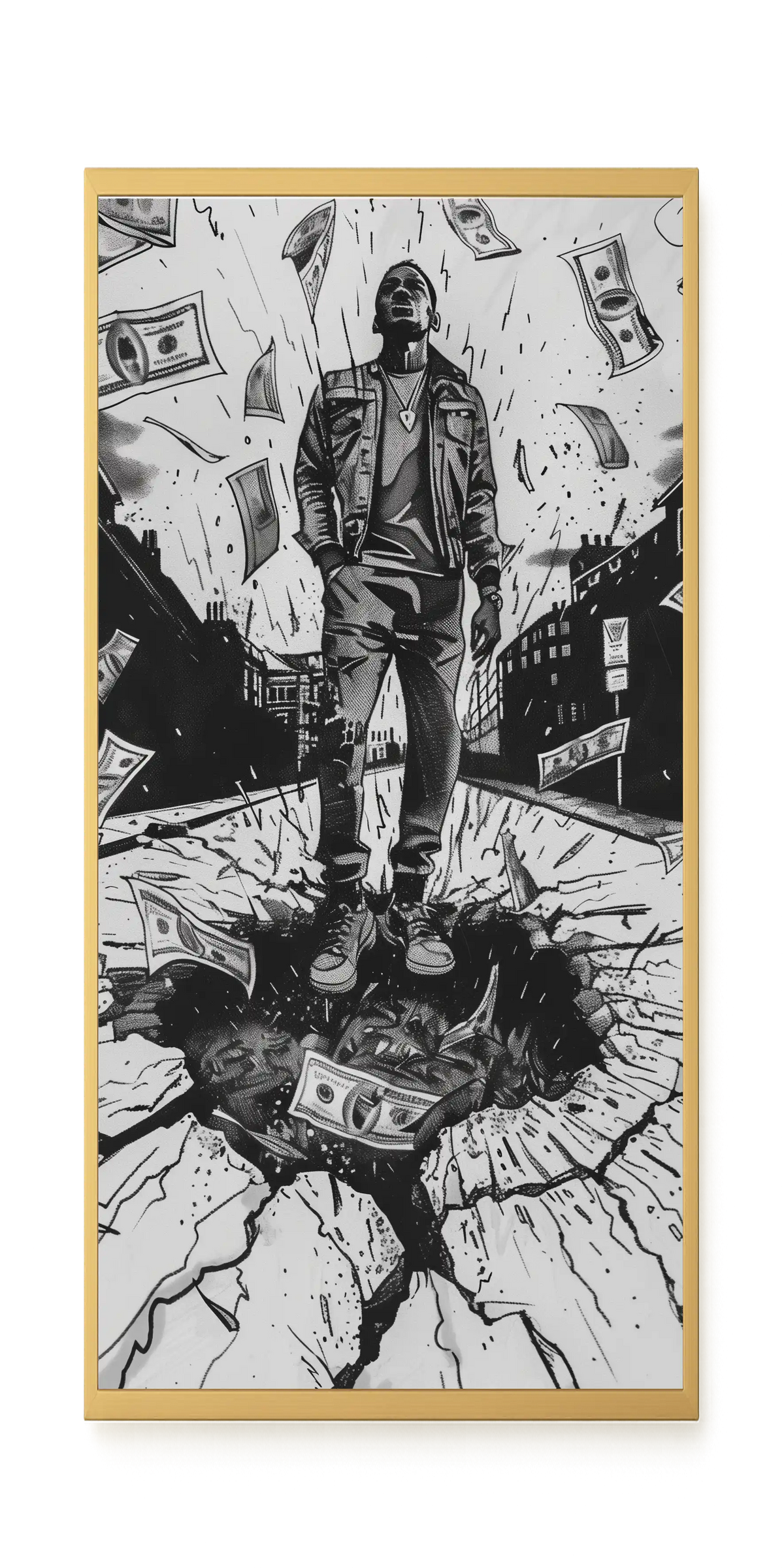 Man Surrounded by Falling Money Canvas Wall Art