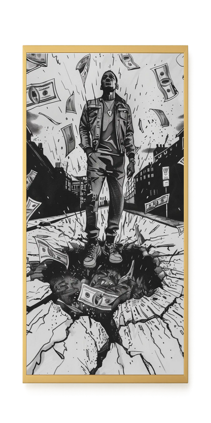 Man Surrounded by Falling Money Canvas Wall Art