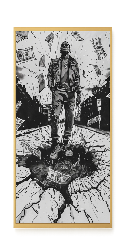 Man Surrounded by Falling Money Canvas Wall Art
