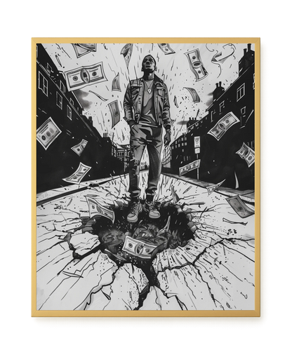 Man Surrounded by Falling Money Canvas Wall Art