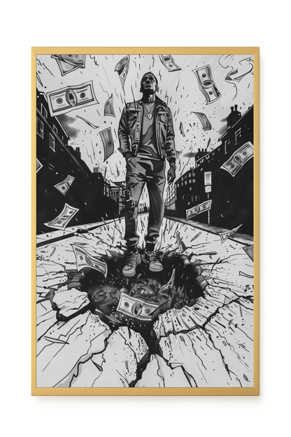 Man Surrounded by Falling Money Canvas Wall Art