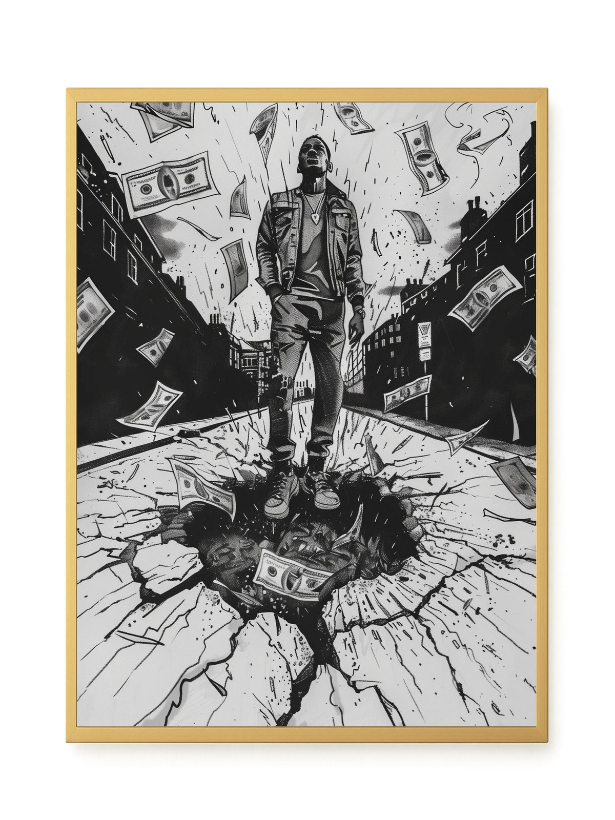 Man Surrounded by Falling Money Canvas Wall Art