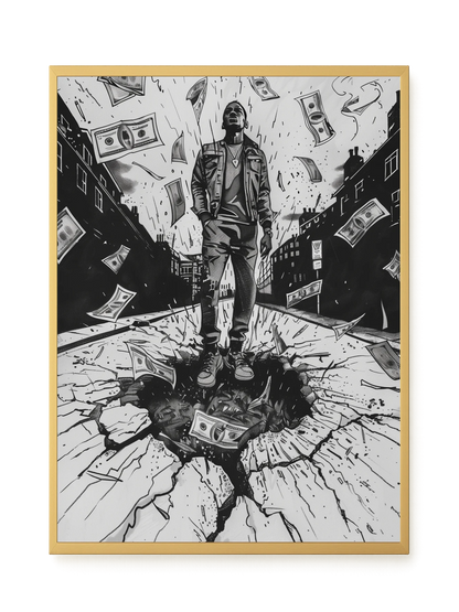 Man Surrounded by Falling Money Canvas Wall Art