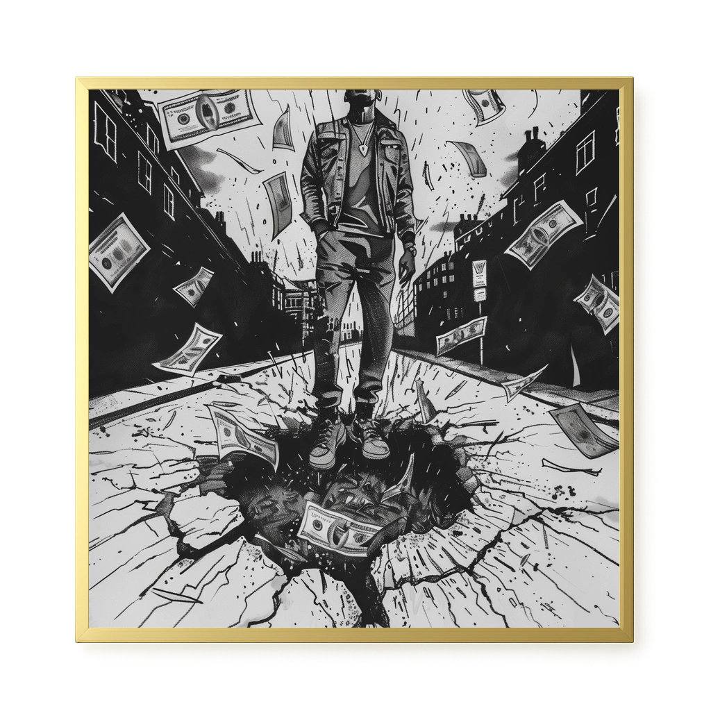 Man Surrounded by Falling Money Canvas Wall Art