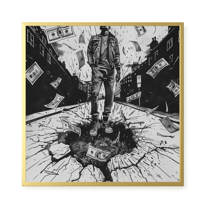 Man Surrounded by Falling Money Canvas Wall Art