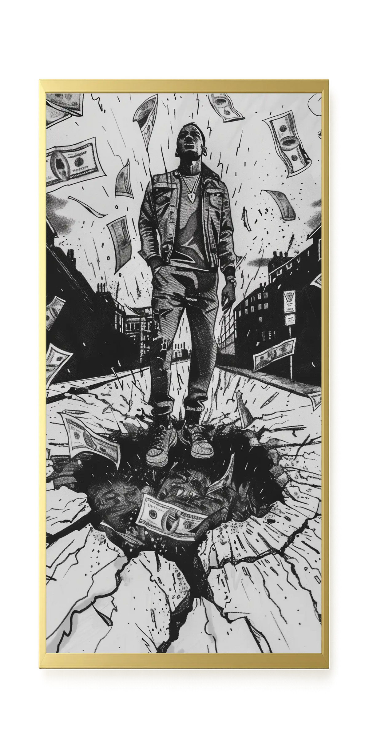 Man Surrounded by Falling Money Canvas Wall Art