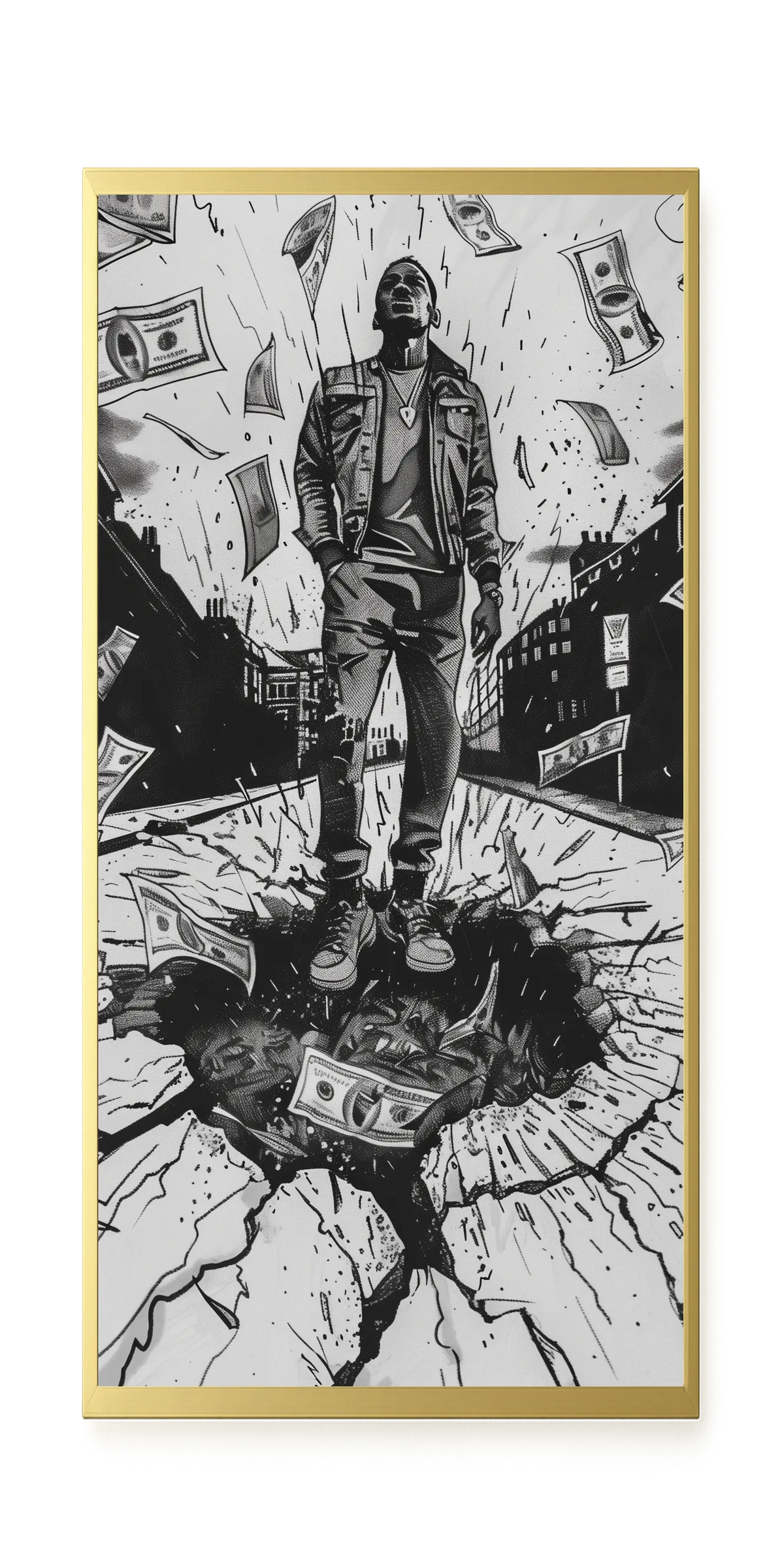 Man Surrounded by Falling Money Canvas Wall Art