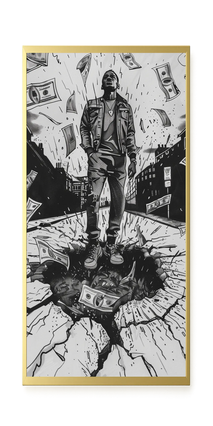 Man Surrounded by Falling Money Canvas Wall Art