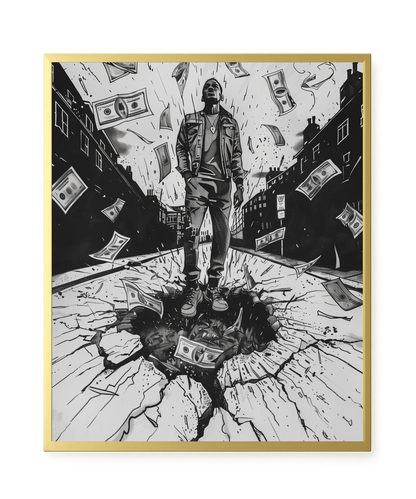 Man Surrounded by Falling Money Canvas Wall Art