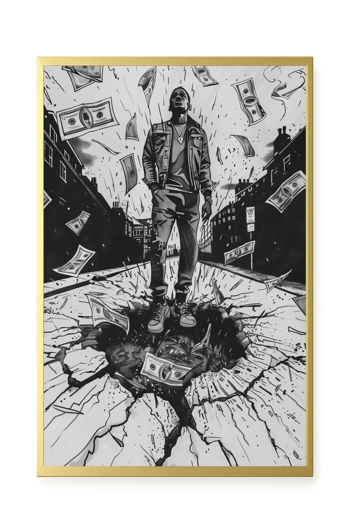 Man Surrounded by Falling Money Canvas Wall Art