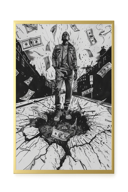 Man Surrounded by Falling Money Canvas Wall Art
