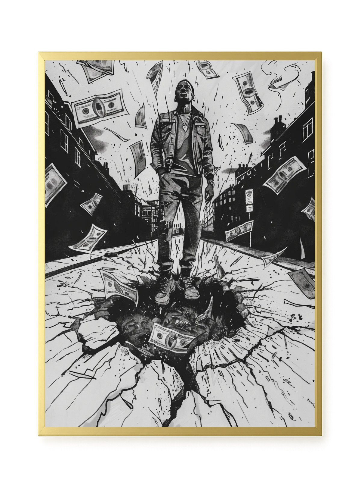 Man Surrounded by Falling Money Canvas Wall Art