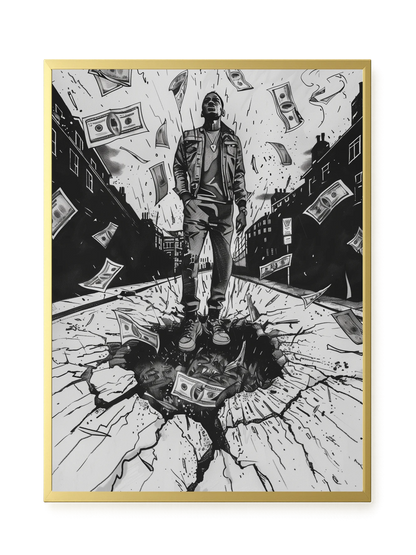 Man Surrounded by Falling Money Canvas Wall Art